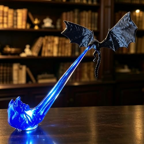 Dragon Bookshelf Nook Light, 3D Printed Fire-Breathing Dragon Decor with Flame Glow