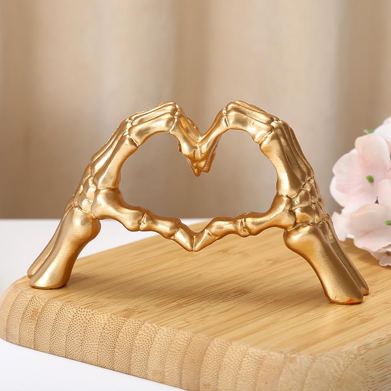 Skeleton Heart Hands Sculpture Resin Gothic Hand Statue