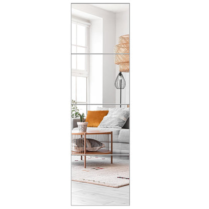 4PCS Glass Full Length Wall Mirror Tiles, Self Adhesive Frameless for Bedroom, Mounted Home Gym, Door