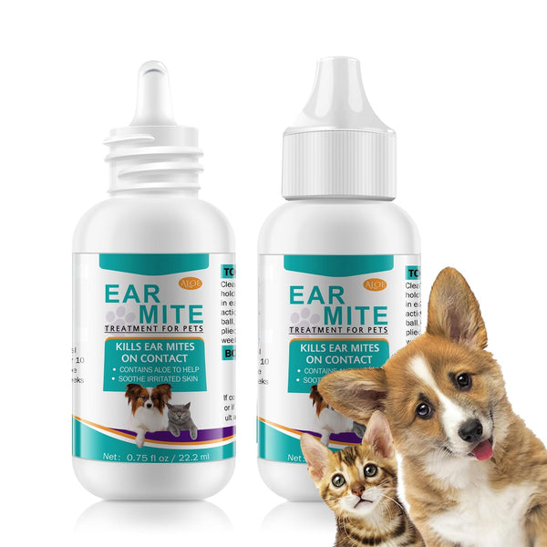 Pet Ear Mites Treatment 2PCS for Dogs & Cats ,Kills on Contact & Soothes Itching