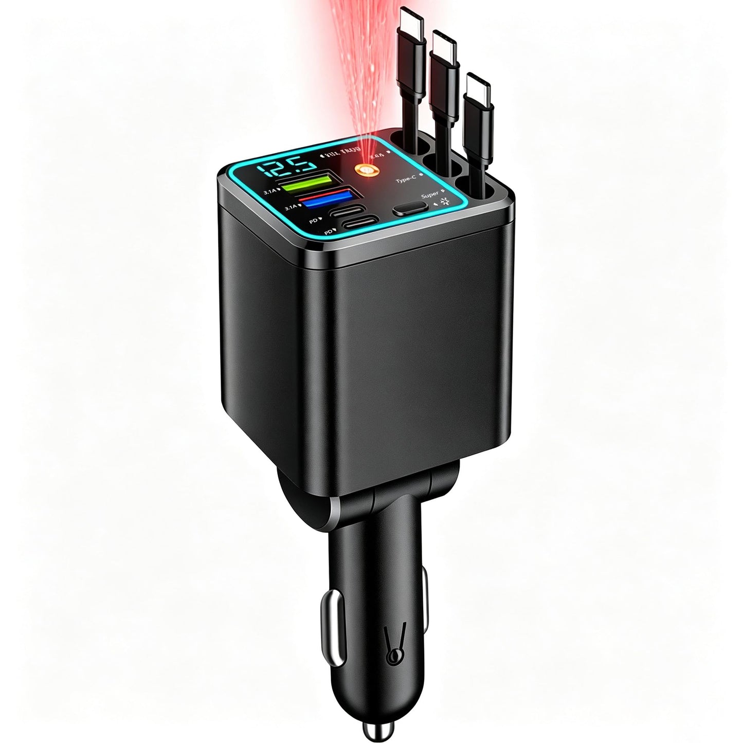 7-in-1 60W Retractable Car Charger with Star Projector Night Light and LED Decorative Light