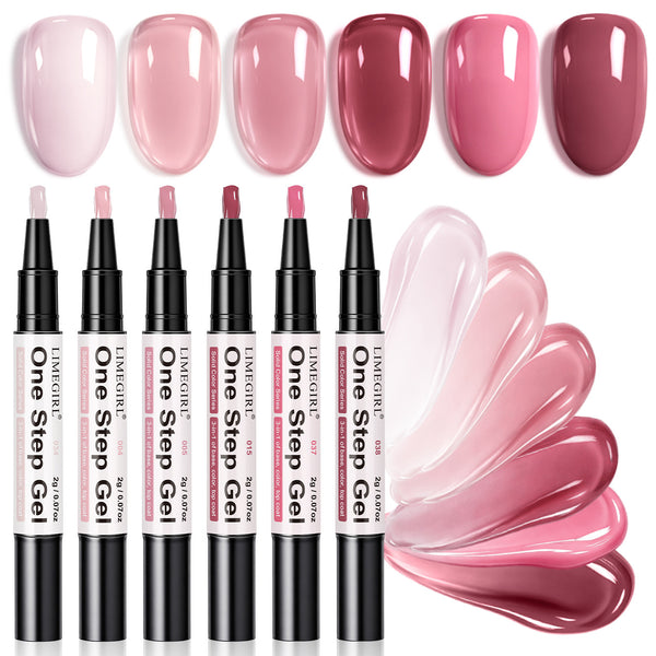 6 Color One Step Gel Nail Polish Pen Set,3-in-1 Solid Color Nail Art Pen