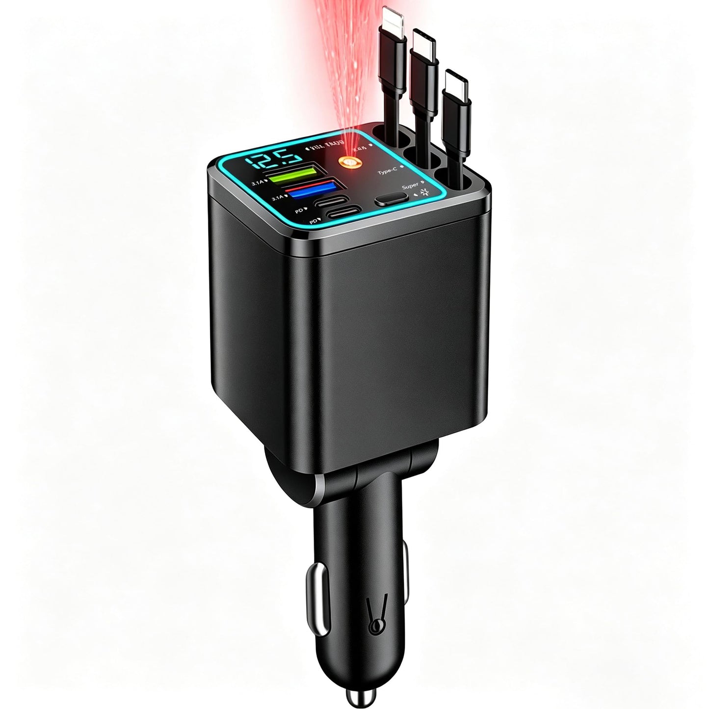 7-in-1 60W Retractable Car Charger with Star Projector Night Light and LED Decorative Light