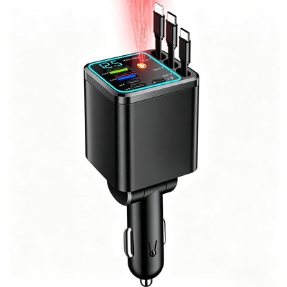 7-in-1 60W Retractable Car Charger with Star Projector Night Light and LED Decorative Light