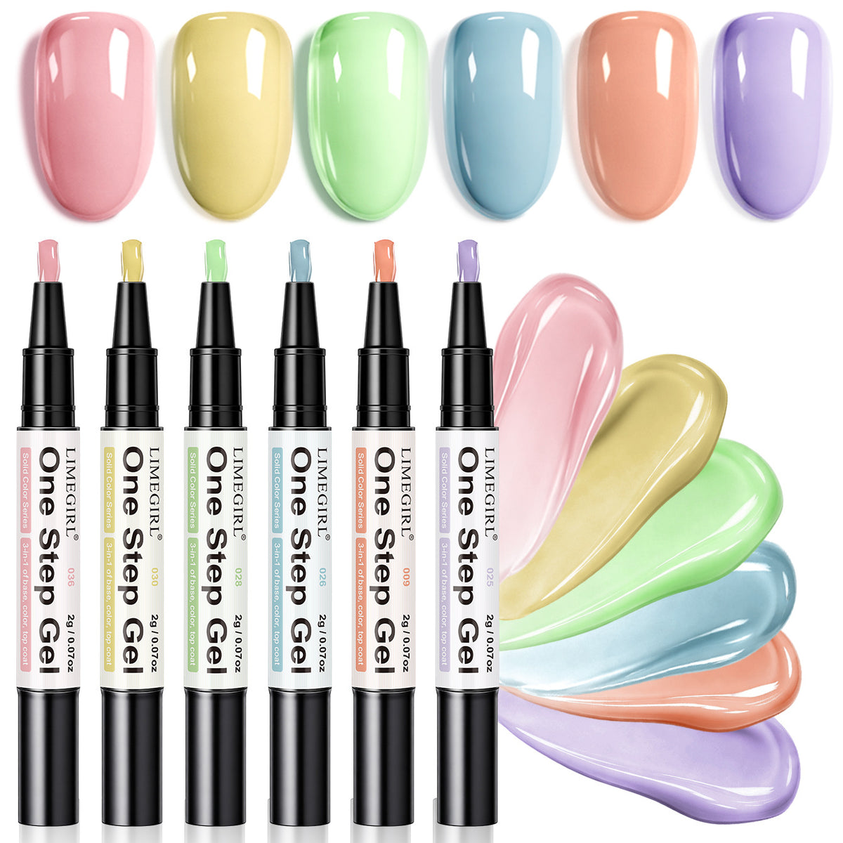 6 Color One Step Gel Nail Polish Pen Set,3-in-1 Solid Color Nail Art Pen