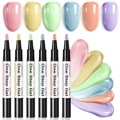 6 Color One Step Gel Nail Polish Pen Set,3-in-1 Solid Color Nail Art Pen