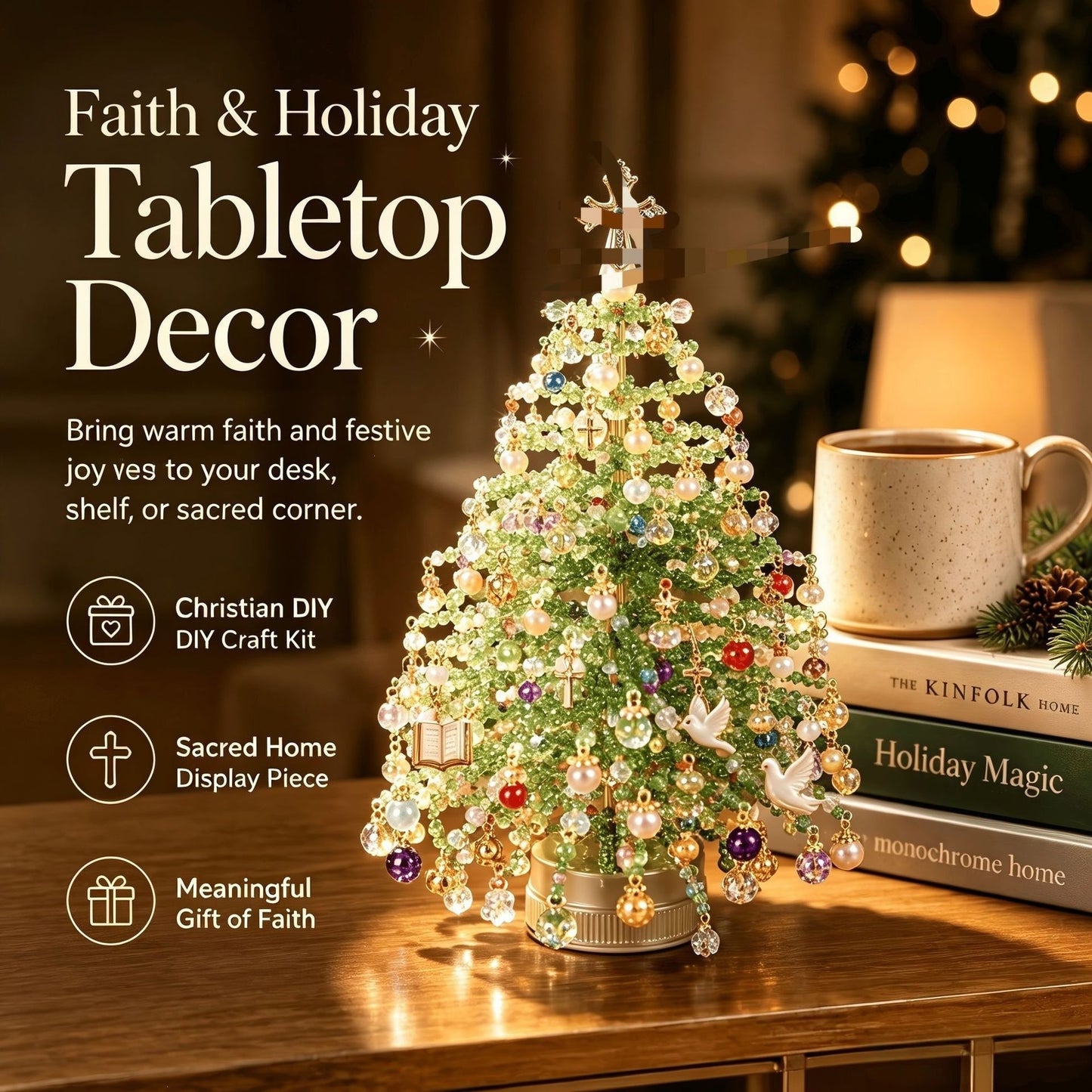 LED DIY Beaded Christmas Tree Kit, Handmade Mini Desk Xmas Bead Art,