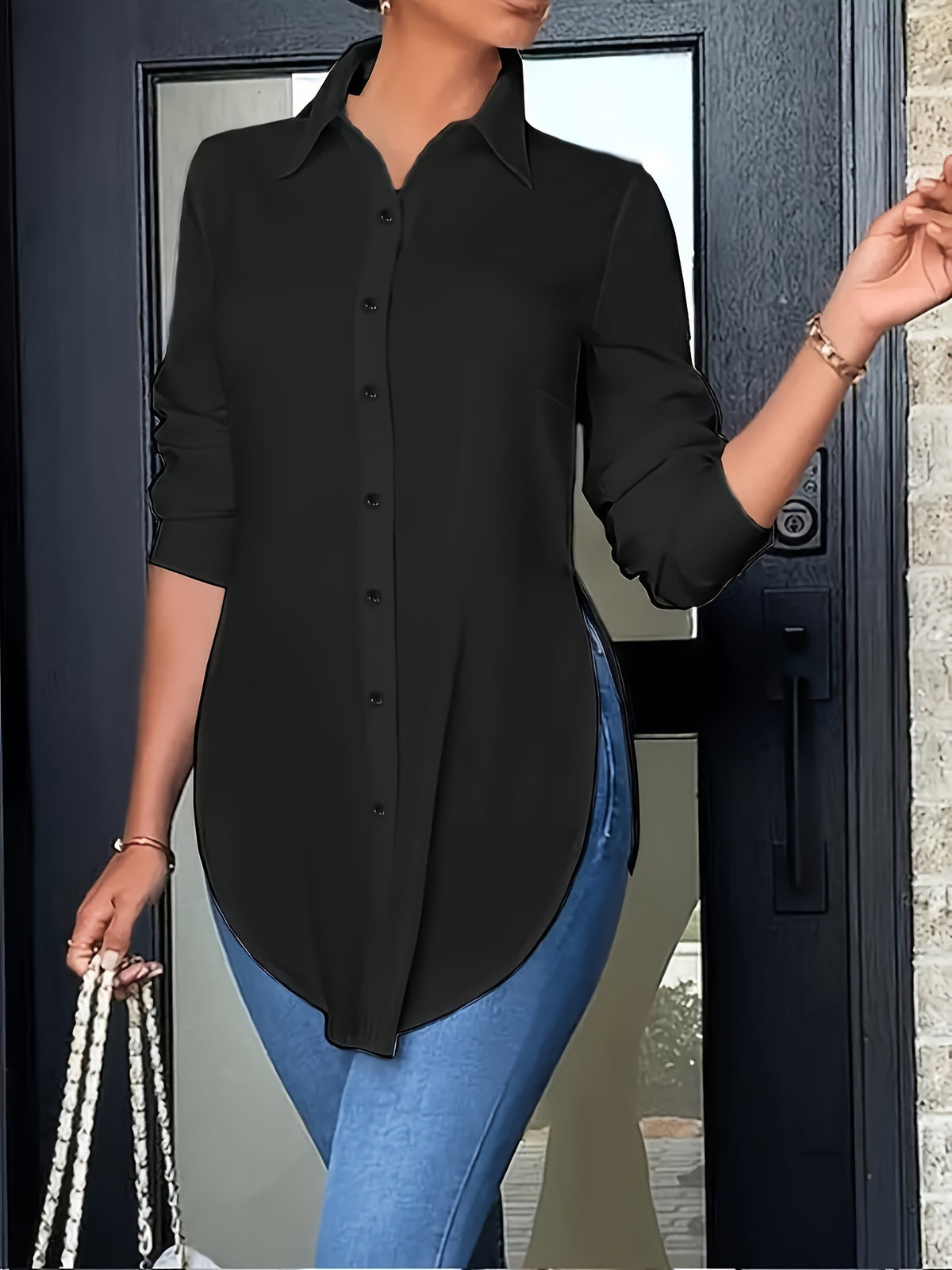 Women's Minimalist Asymmetric Long-Sleeve Shirt