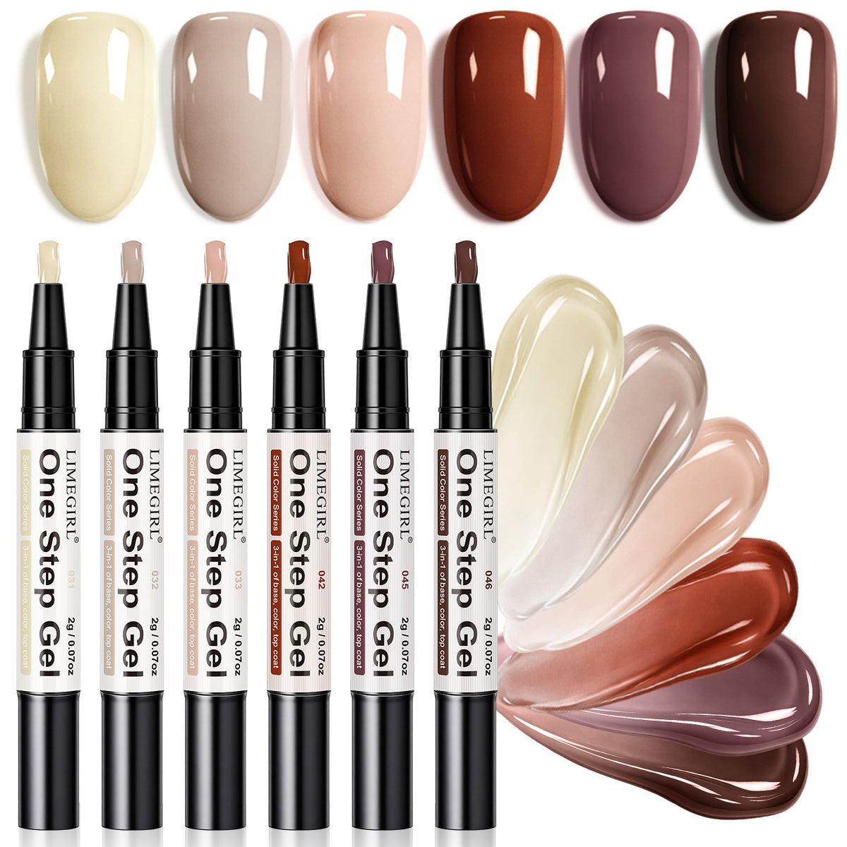 6 Color One Step Gel Nail Polish Pen Set,3-in-1 Solid Color Nail Art Pen