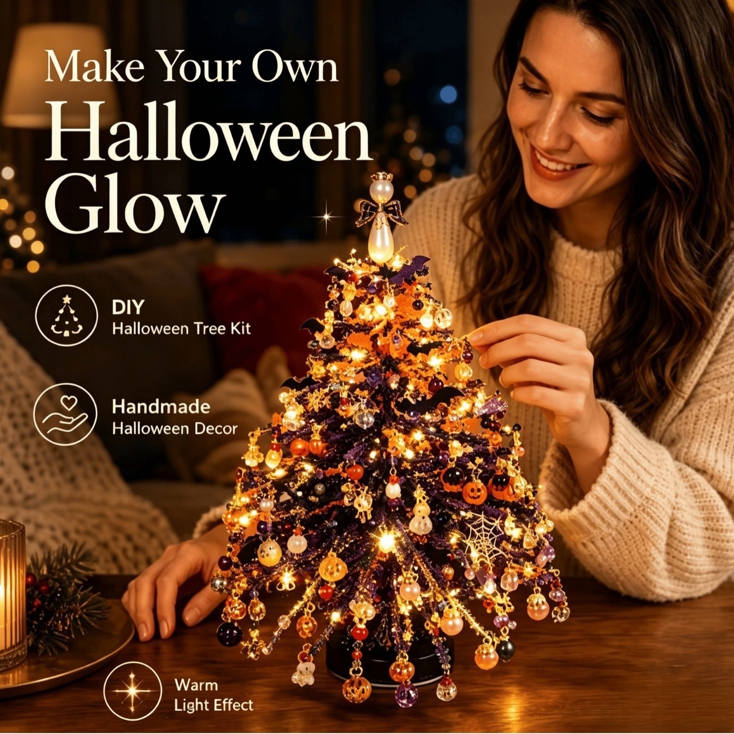 LED DIY Beaded Christmas Tree Kit, Handmade Mini Desk Xmas Bead Art,
