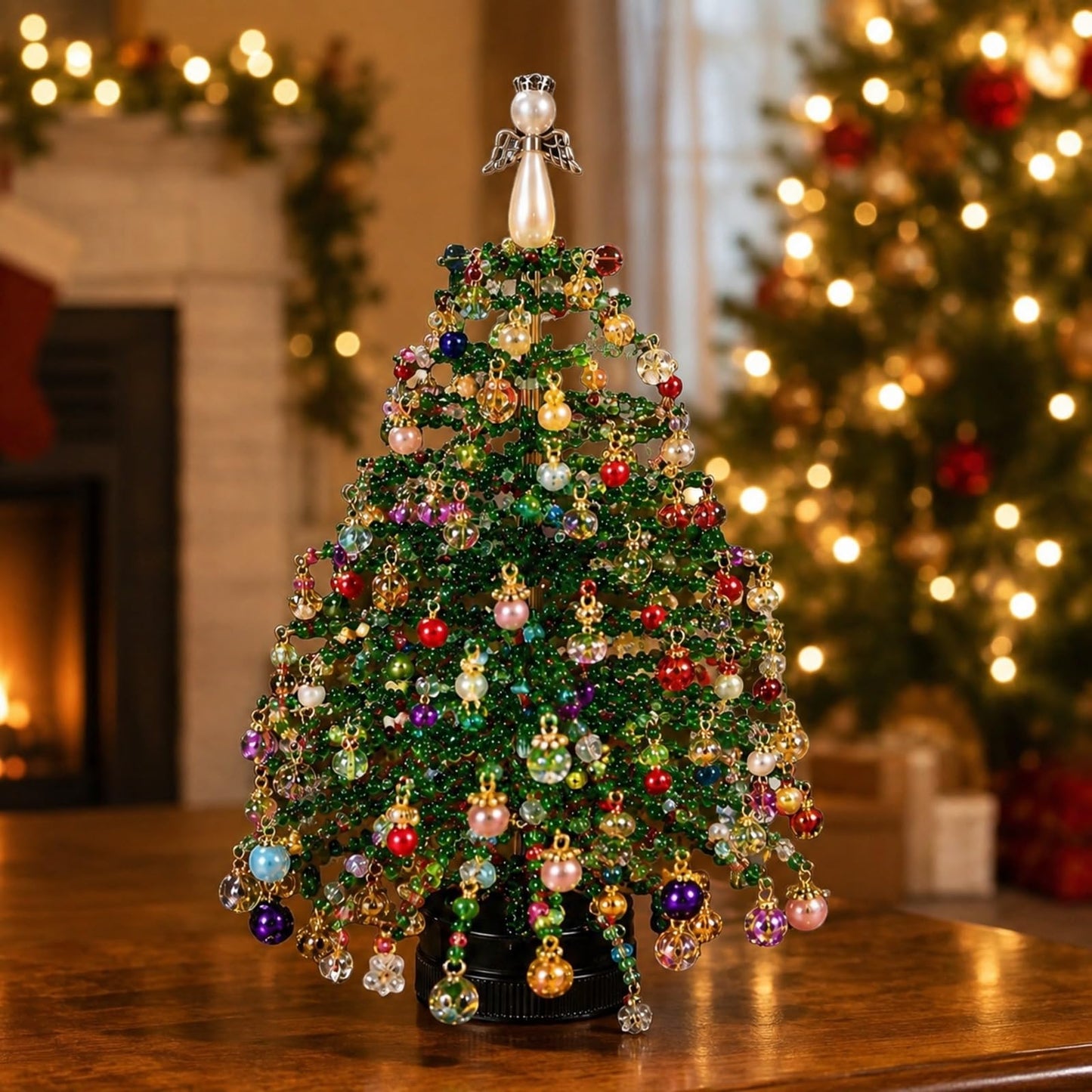 LED DIY Beaded Christmas Tree Kit, Handmade Mini Desk Xmas Bead Art,