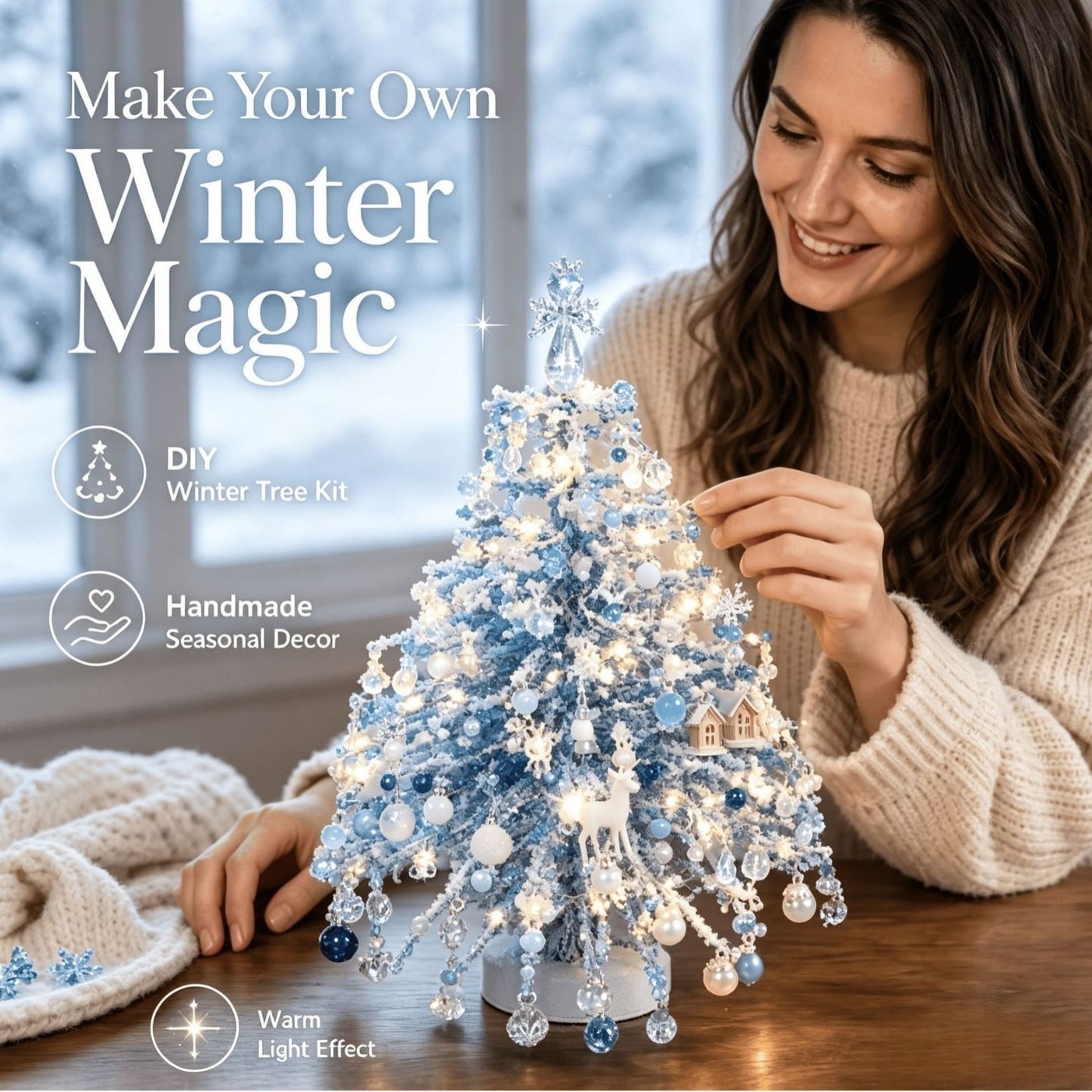 LED DIY Beaded Christmas Tree Kit, Handmade Mini Desk Xmas Bead Art,