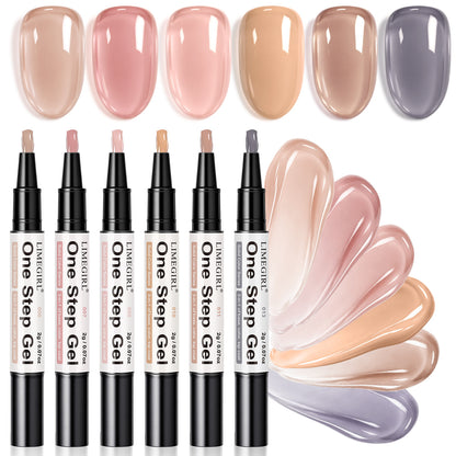 6 Color One Step Gel Nail Polish Pen Set,3-in-1 Solid Color Nail Art Pen