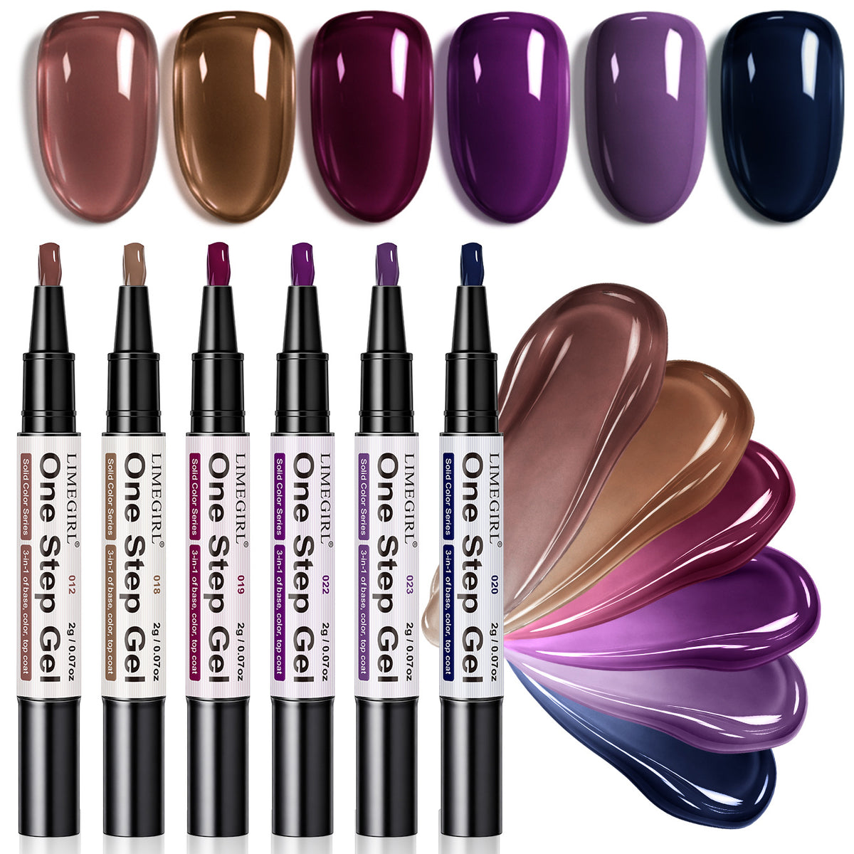 6 Color One Step Gel Nail Polish Pen Set,3-in-1 Solid Color Nail Art Pen