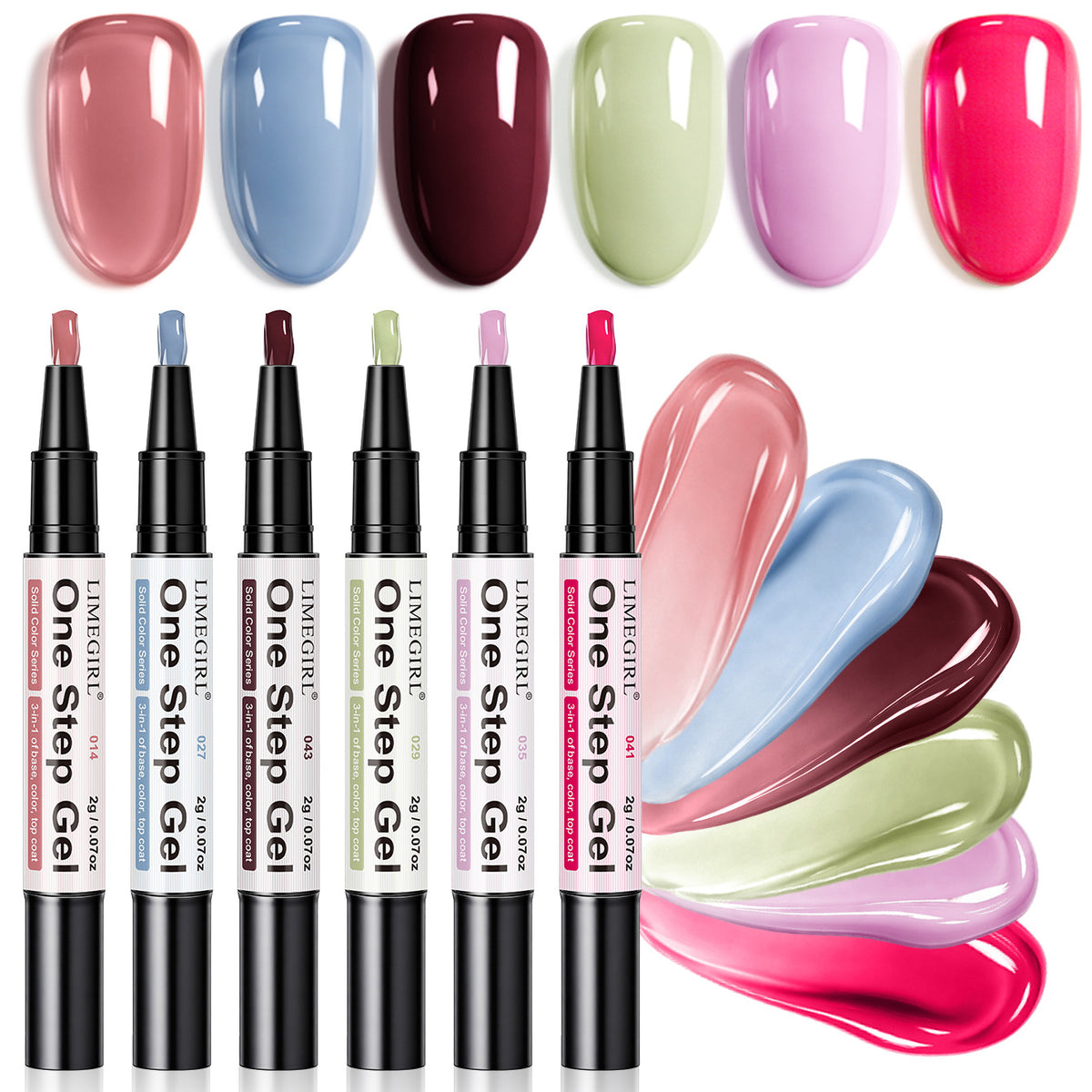 6 Color One Step Gel Nail Polish Pen Set,3-in-1 Solid Color Nail Art Pen