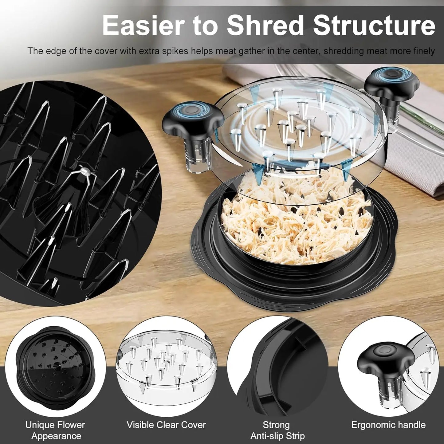 Visible Chicken Breast Meat Shredder with Strong Anti-Slip Bottom & Ergonomic Handle