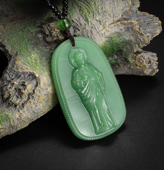 Classic Obsidian Catholic San Benito Statue Pendant Necklace