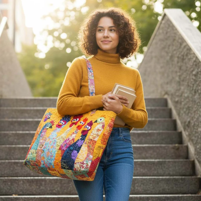 Funky Chicken Quilted Tote Bag