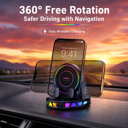 360° Rotating Strong Suction Car Mount Charger with 7-Color RGB Light