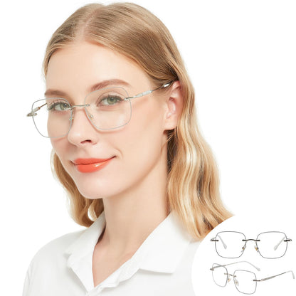 2 Packs Rimless Blue Light Blocking Reading Glasses for Women, Sparkling Metal Computer Readers
