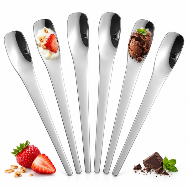 6 Pcs 316L Stainless Steel Dessert Spade Spoon, Long Handle for Cake and Yogurt