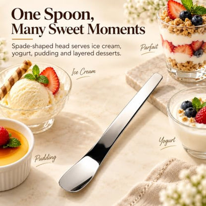 6 Pcs 316L Stainless Steel Dessert Spade Spoon, Long Handle for Cake and Yogurt