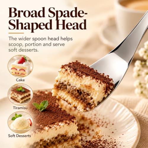 6 Pcs 316L Stainless Steel Dessert Spade Spoon, Long Handle for Cake and Yogurt