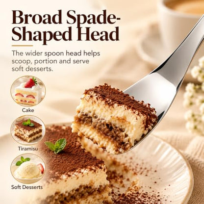 6 Pcs 316L Stainless Steel Dessert Spade Spoon, Long Handle for Cake and Yogurt