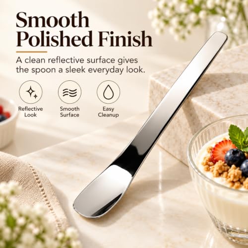 6 Pcs 316L Stainless Steel Dessert Spade Spoon, Long Handle for Cake and Yogurt