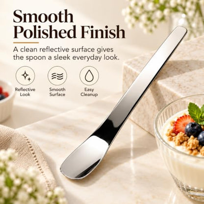 6 Pcs 316L Stainless Steel Dessert Spade Spoon, Long Handle for Cake and Yogurt