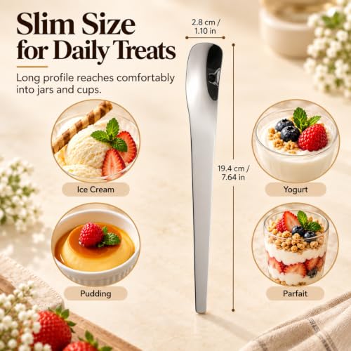 6 Pcs 316L Stainless Steel Dessert Spade Spoon, Long Handle for Cake and Yogurt