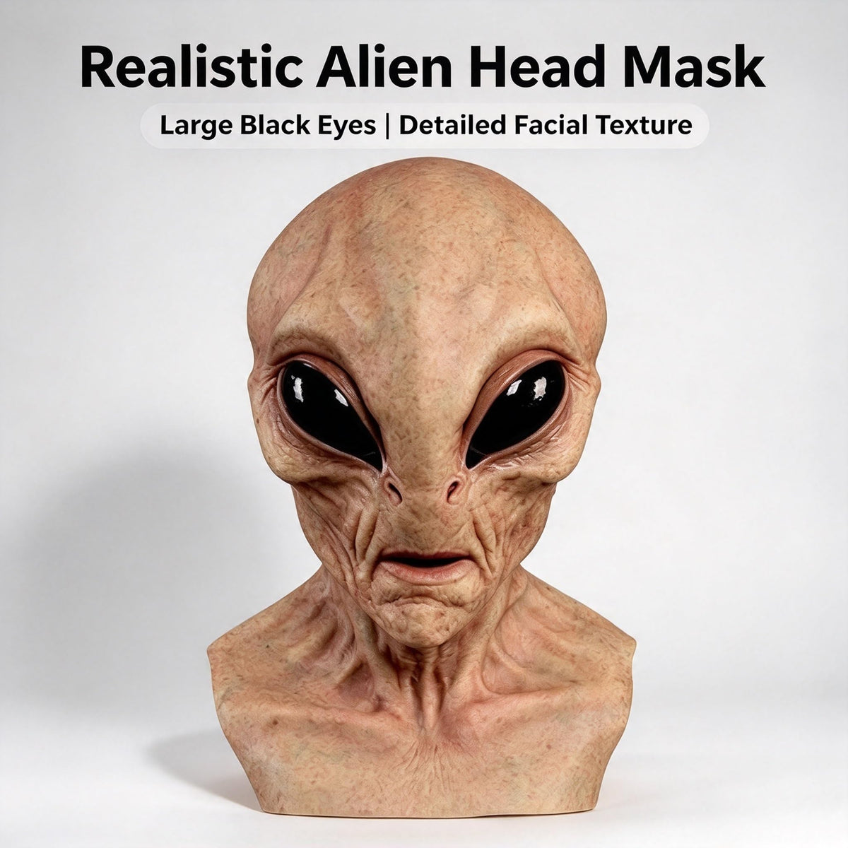Realistic Area 51 Alien Full Head Latex Mask, Scary Creepy Prop for Adults Cosplay Costume Party