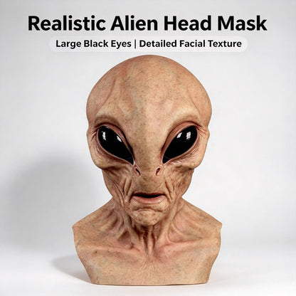 Realistic Area 51 Alien Full Head Latex Mask, Scary Creepy Prop for Adults Cosplay Costume Party