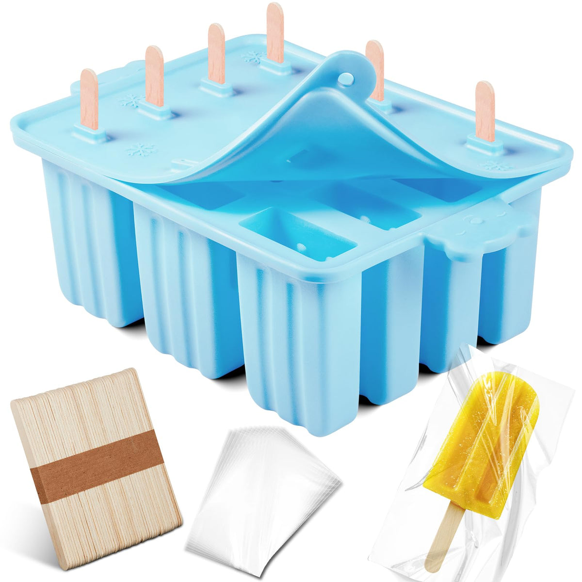 12 Cavity Ice Stick Mold with 50Pcs Popsicle Sticks, Food Grade Silicone Easy-Release