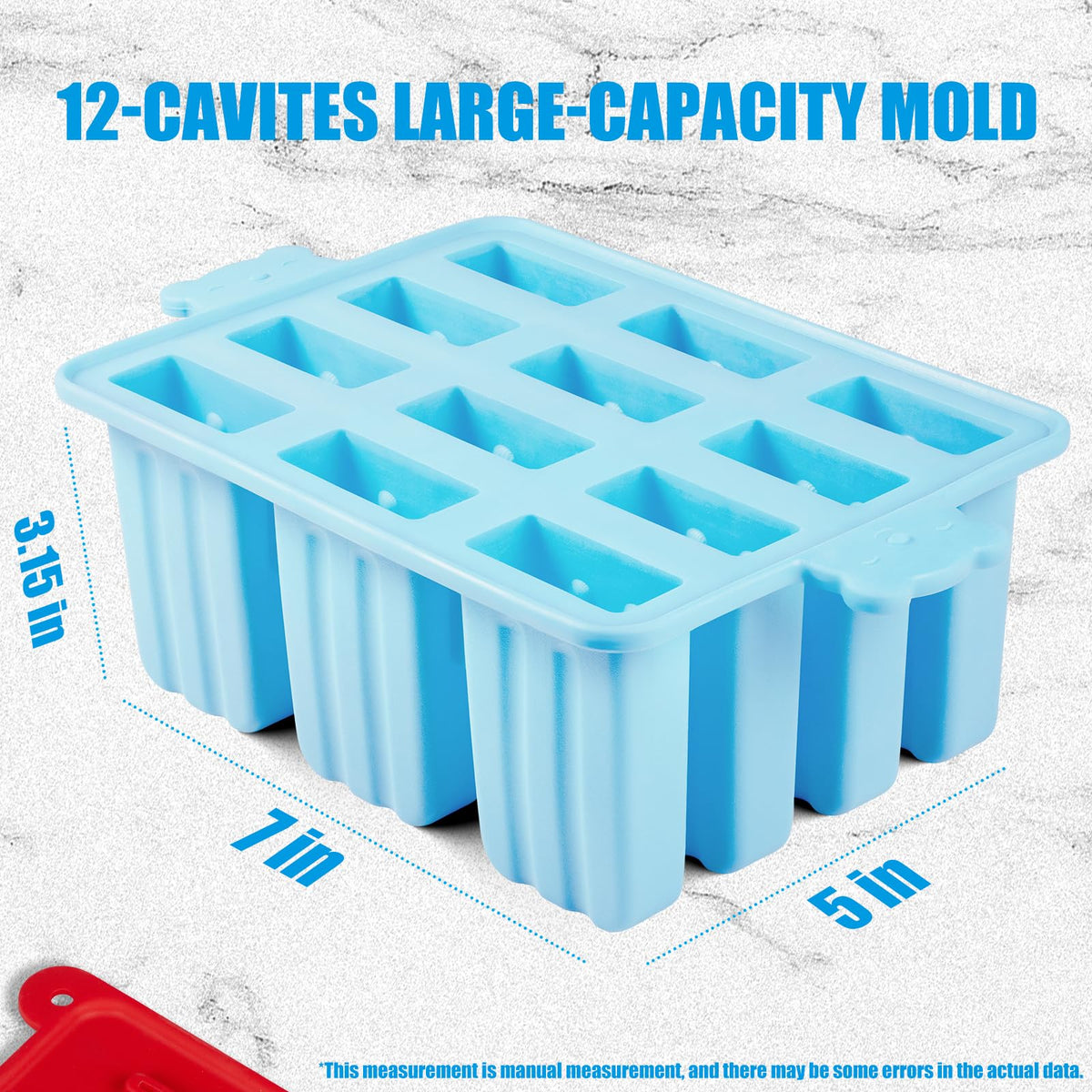 12 Cavity Ice Stick Mold with 50Pcs Popsicle Sticks, Food Grade Silicone Easy-Release