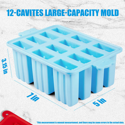 12 Cavity Ice Stick Mold with 50Pcs Popsicle Sticks, Food Grade Silicone Easy-Release