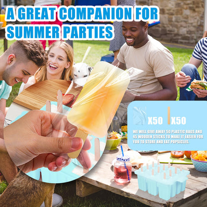 12 Cavity Ice Stick Mold with 50Pcs Popsicle Sticks, Food Grade Silicone Easy-Release