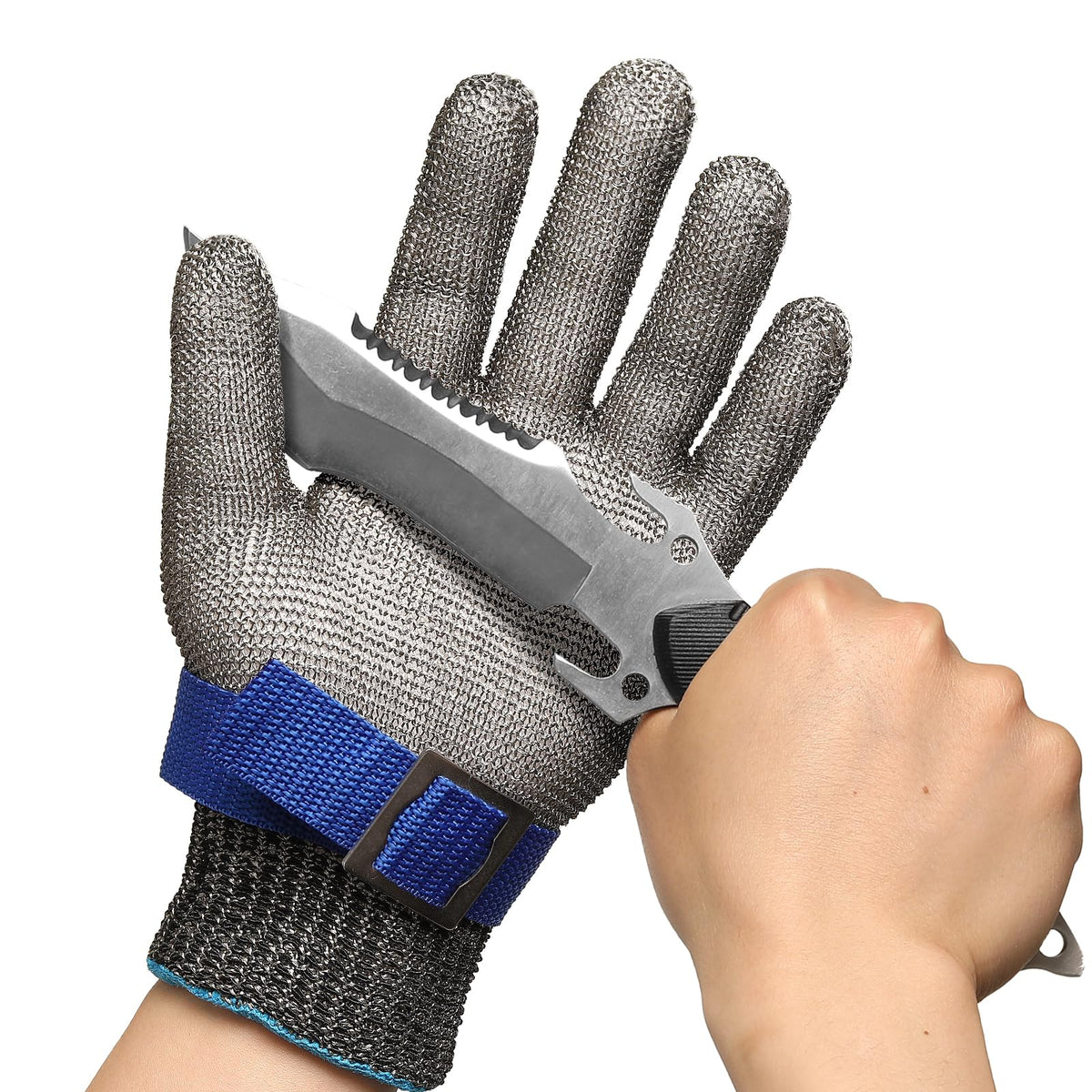 A9 Cut Resistant Chainmail Gloves, Stainless Steel Mesh Metal Glove with Adjustable Wrist Buckle