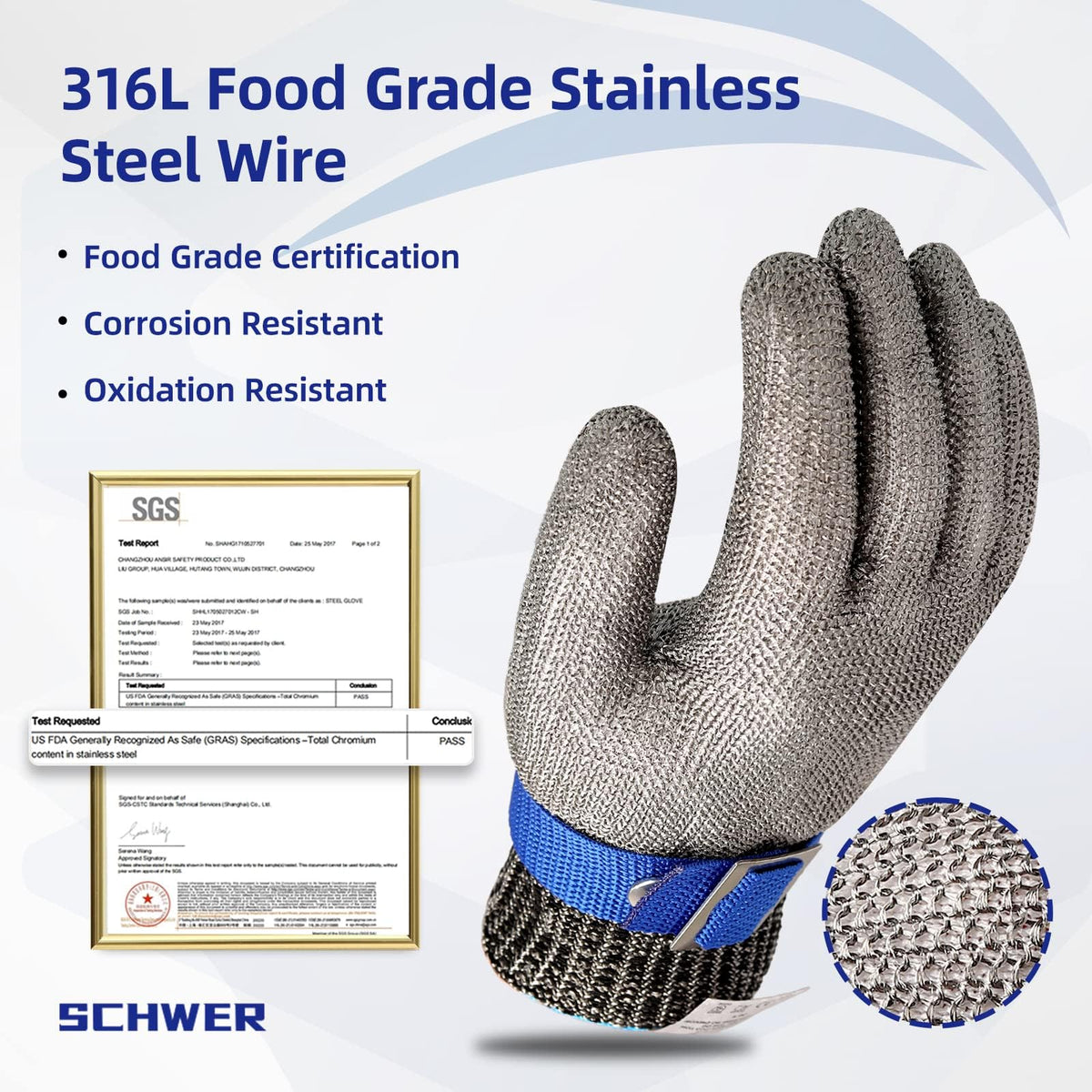 A9 Cut Resistant Chainmail Gloves, Stainless Steel Mesh Metal Glove with Adjustable Wrist Buckle