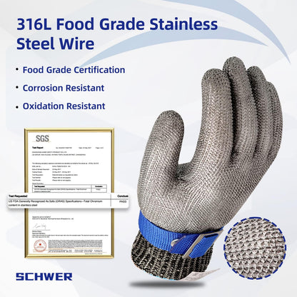 A9 Cut Resistant Chainmail Gloves, Stainless Steel Mesh Metal Glove with Adjustable Wrist Buckle