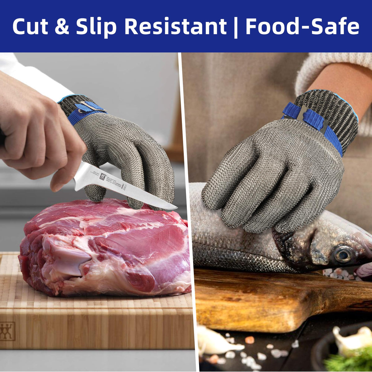 A9 Cut Resistant Chainmail Gloves, Stainless Steel Mesh Metal Glove with Adjustable Wrist Buckle