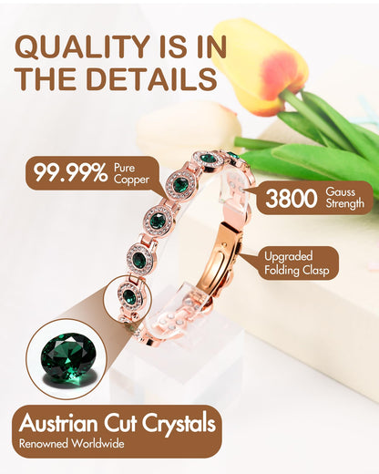 Pure Copper Bracelets for Women, with 3800 Gauss Neodymium Magnets & Dazzling Austrian Cut Crystals Stone