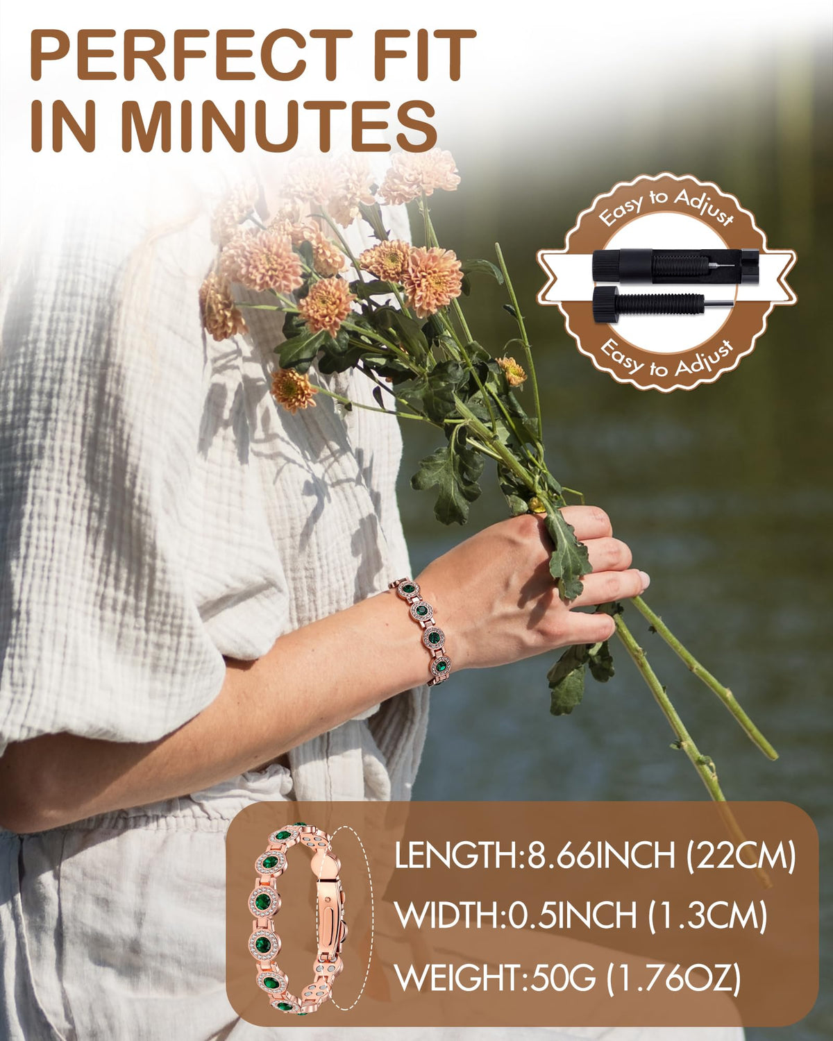 Pure Copper Bracelets for Women, with 3800 Gauss Neodymium Magnets & Dazzling Austrian Cut Crystals Stone