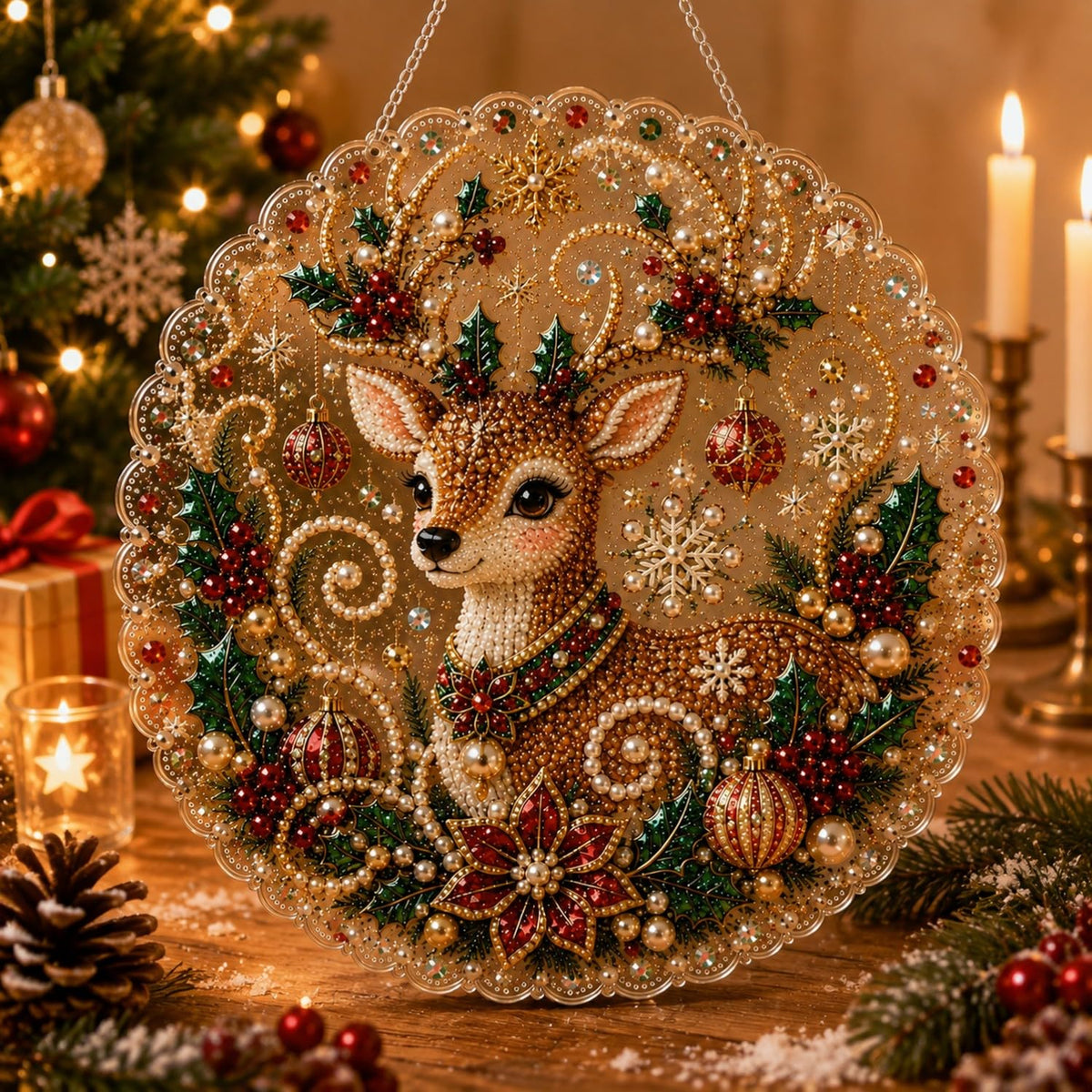Christmas Pearl Diamond Painting Suncatcher Kit for Home Decor and Holiday Gifts