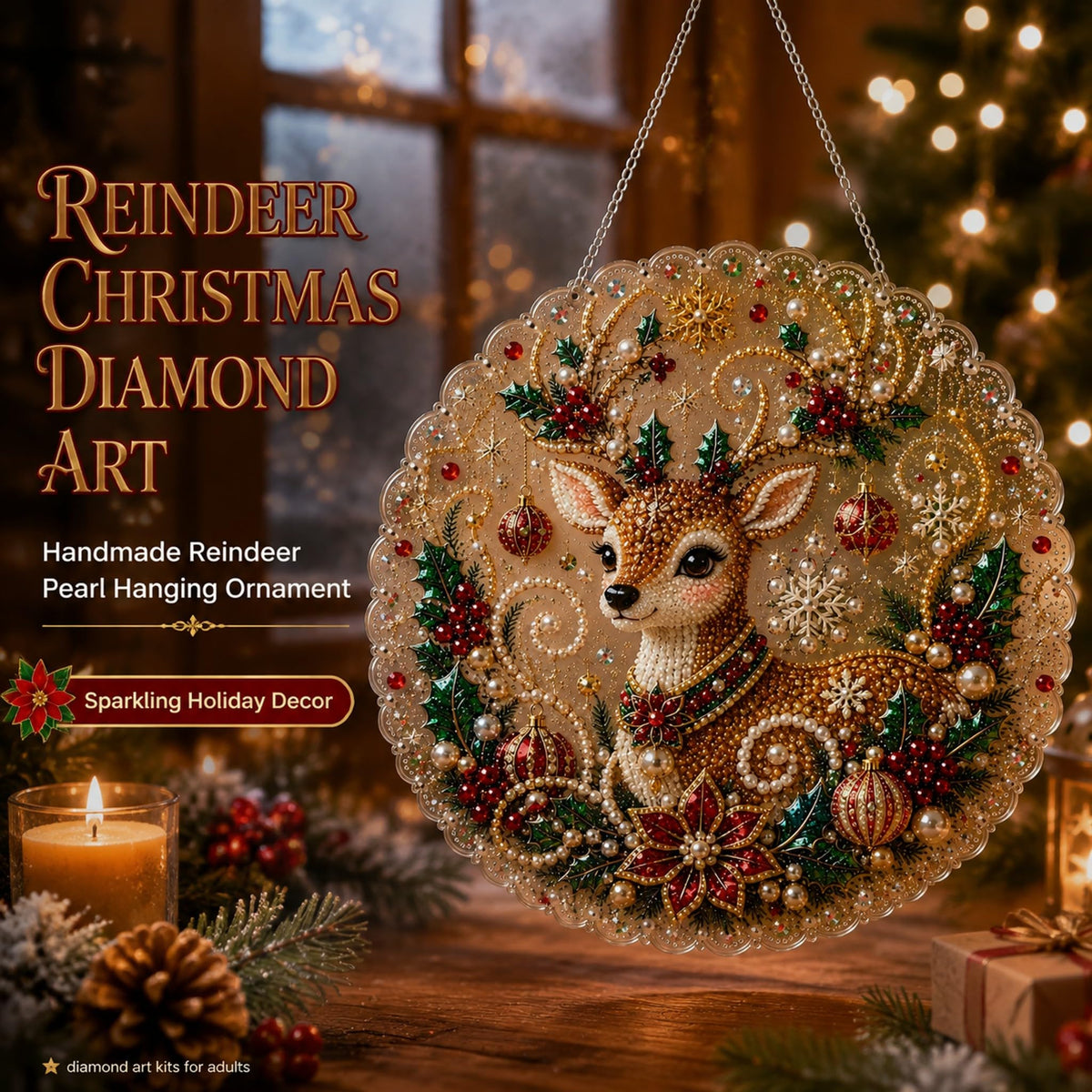 Christmas Pearl Diamond Painting Suncatcher Kit for Home Decor and Holiday Gifts