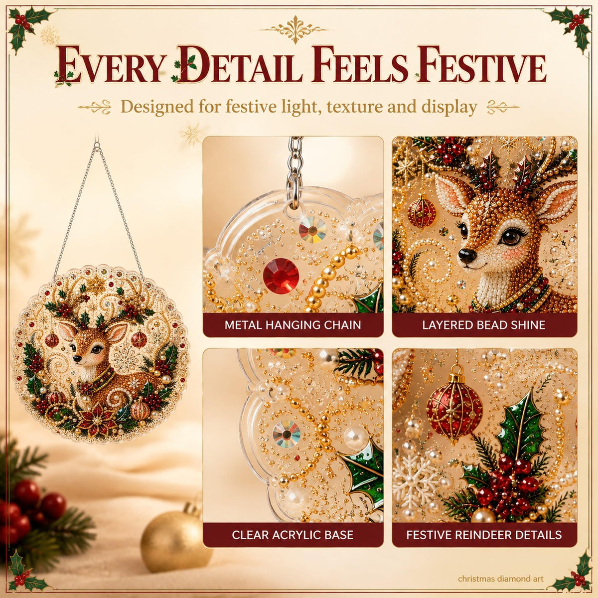Christmas Pearl Diamond Painting Suncatcher Kit for Home Decor and Holiday Gifts