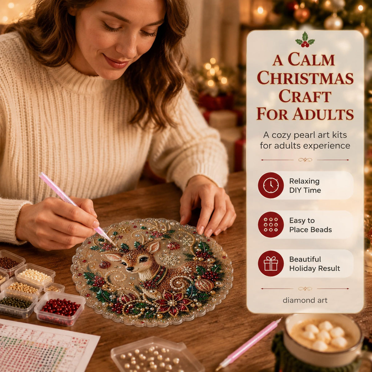 Christmas Pearl Diamond Painting Suncatcher Kit for Home Decor and Holiday Gifts