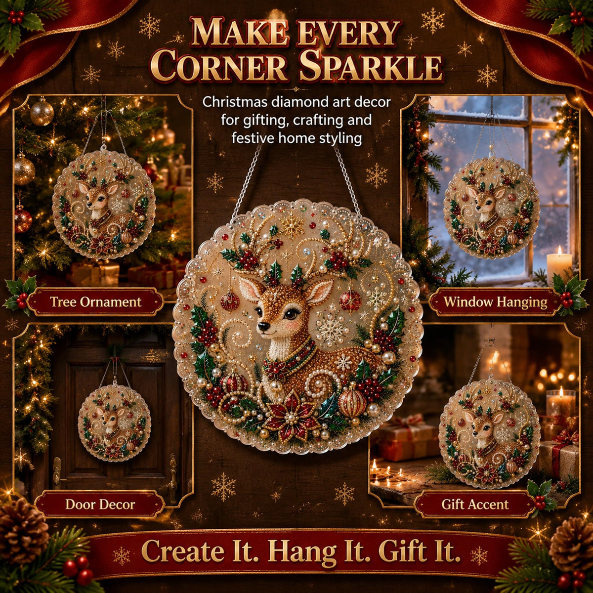 Christmas Pearl Diamond Painting Suncatcher Kit for Home Decor and Holiday Gifts