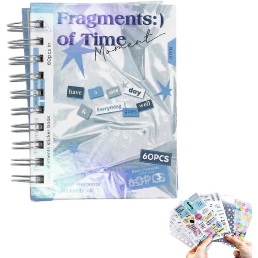 Time Fragment Sticker Book 60 Sheets, Korean Ins Style Y2K Retro Dreamcore PET Sticker Set