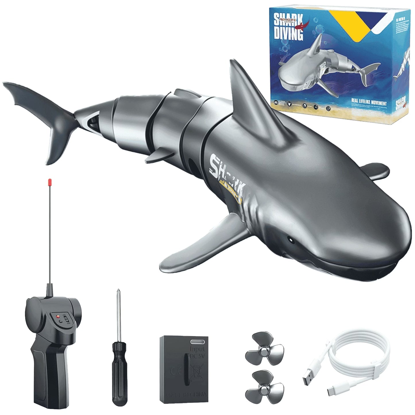 2.4G RC Diving Shark Toy Boat Swimming Pool Toys Gift for Kids Age 6+